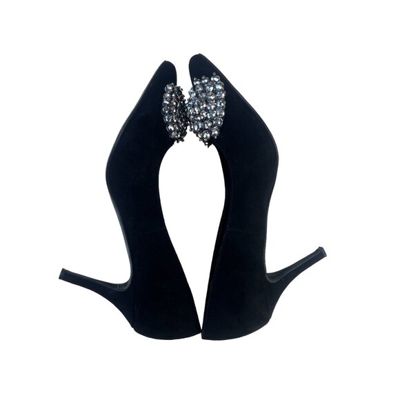 Just Fab Women’s 11 Faux Suede 3.25” Heels Metallic Bow Party Shoes - Picture 2 of 8